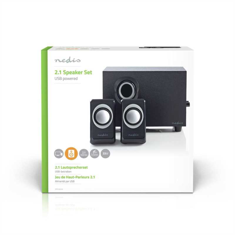 1183_NDS_9821 CSPR10021BK - Nedis Altoparlante per PC - 2.1 - 33 W - Ingresso collegamento:
